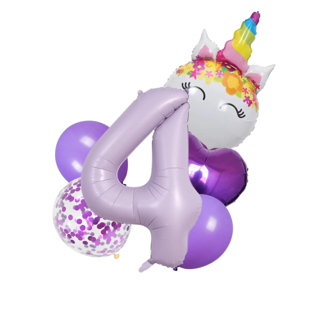 Unicorn Number Balloon Set 0–9 Purple 40" Foil Balloons for Girls Birthday Party
