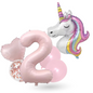 Unicorn Numbers  Balloon Set  Pink 40" Foil Balloons for Girls Birthday Party