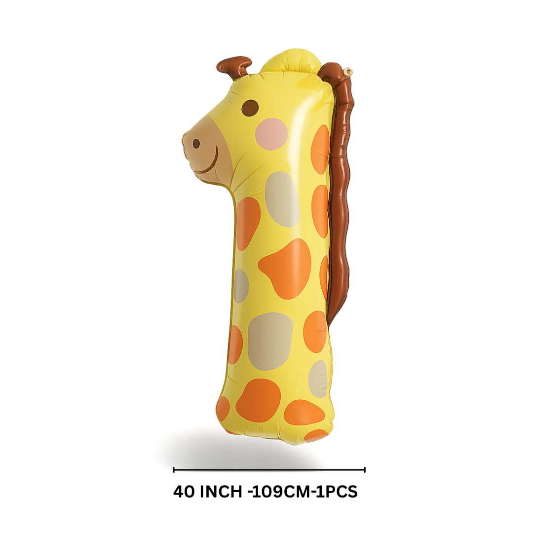 40" Giraffe Number 1 Balloon Set Safari Jungle 1st Birthday Decor Brown & Beige