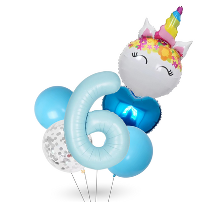 Unicorn Number Balloon Set 0–9 Blue – 40" Foil Birthday Balloons for Girls Party