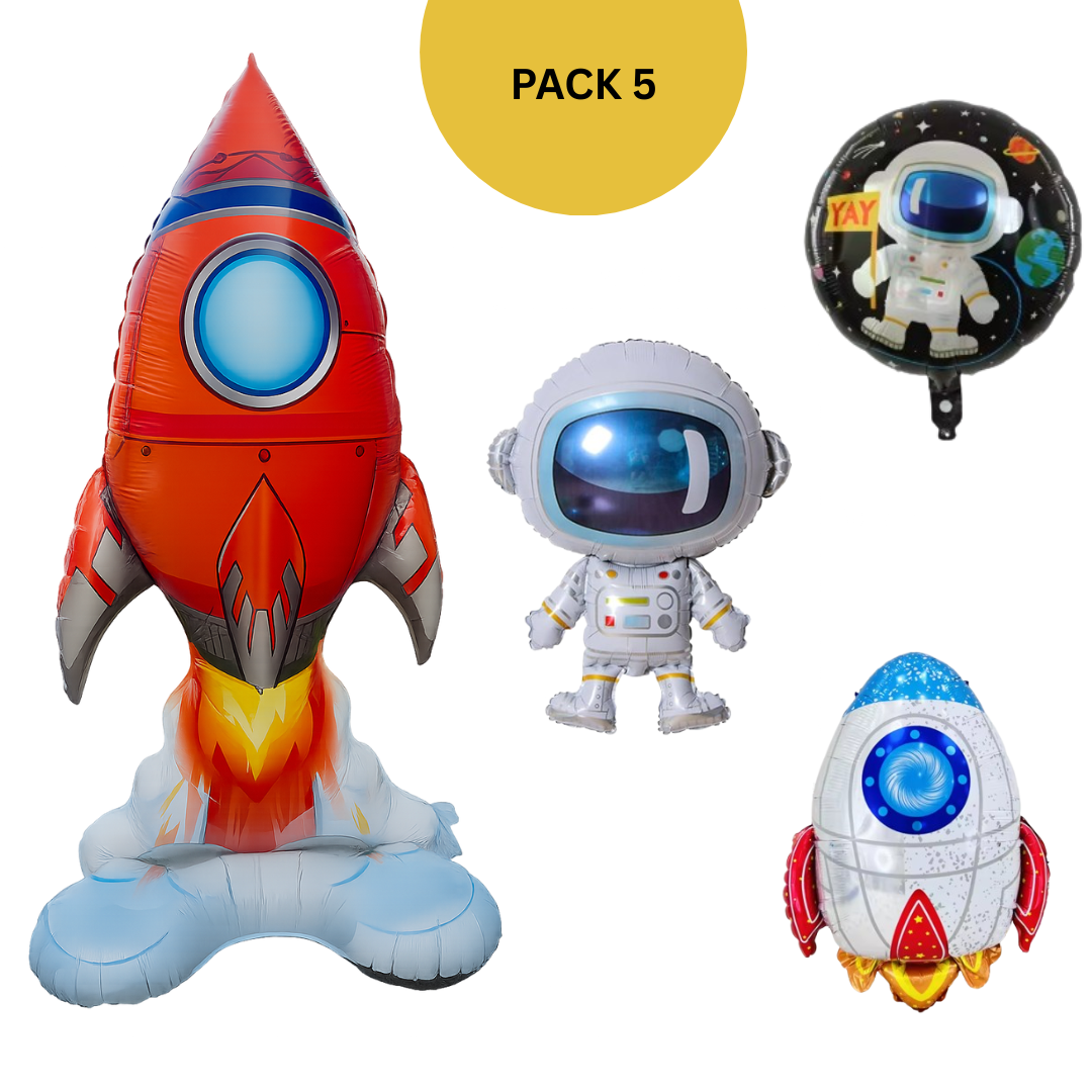 Astronaut Rocket Balloons Set | Space Party Decor | Galaxy Foil Stars spaceman