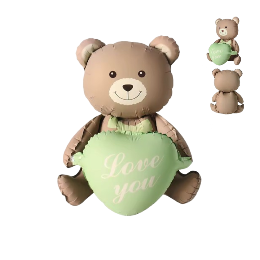 2 Pcs Baby Shower Bear Balloon Foil Teddy Holding Heart 'Love You' – Boy or Girl