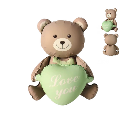 2 Pcs Baby Shower Bear Balloon Foil Teddy Holding Heart 'Love You' – Boy or Girl
