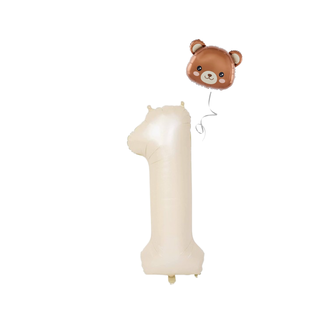 Baby Shower teddy Bear Balloons Set 40" BEIGE Numbers pack 1st 2nd 3rd birthday