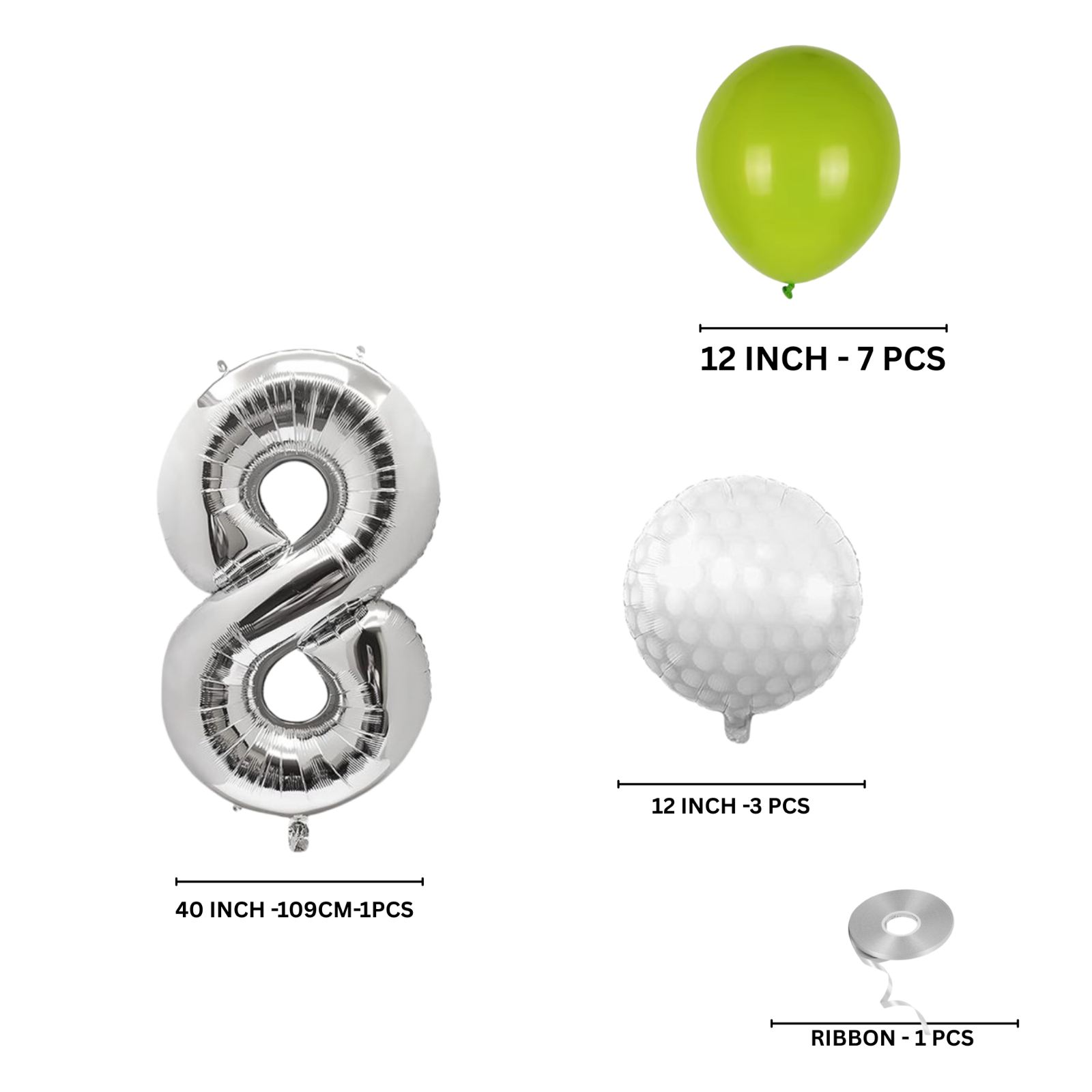 0-9 Golf Birthday Balloons Decoration Set | silver Foil Numbers + Golf Balloons
