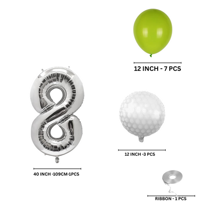 0-9 Golf Birthday Balloons Decoration Set | silver Foil Numbers + Golf Balloons