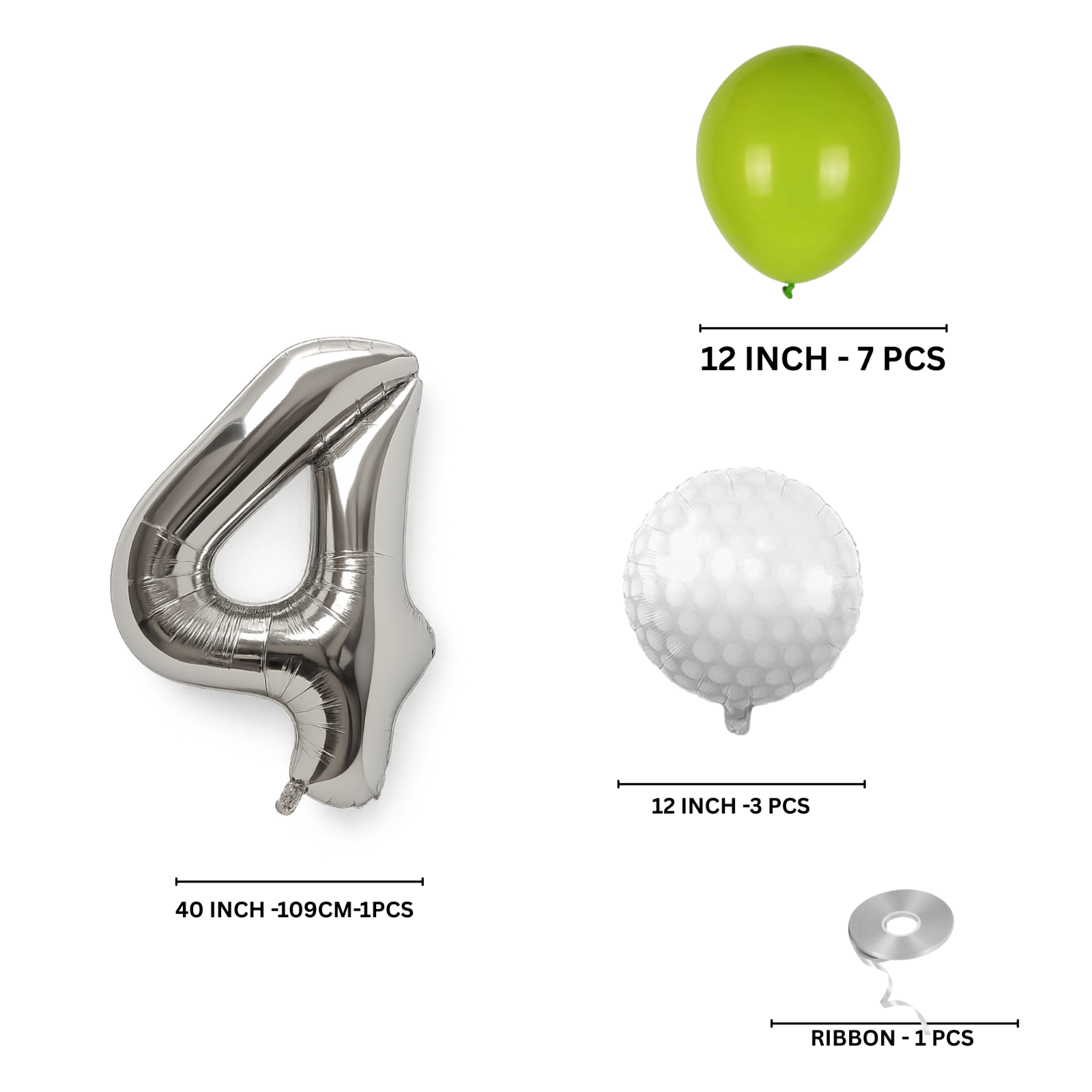 0-9 Golf Birthday Balloons Decoration Set | silver Foil Numbers + Golf Balloons