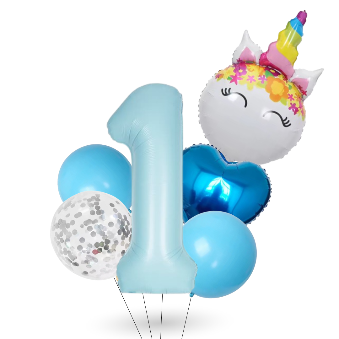 Unicorn Number Balloon Set 0–9 Blue – 40" Foil Birthday Balloons for Girls Party