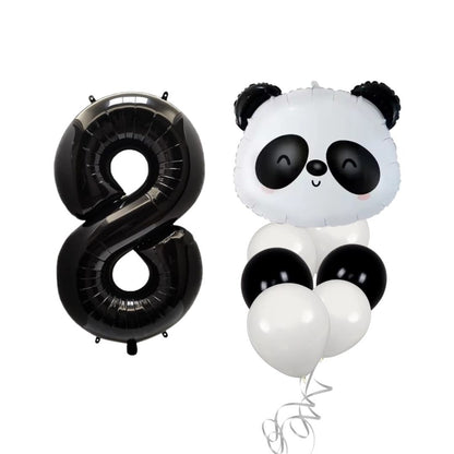 Panda Balloon Set Kids Birthday Party Decor with Number 0-9 Black White Balloons