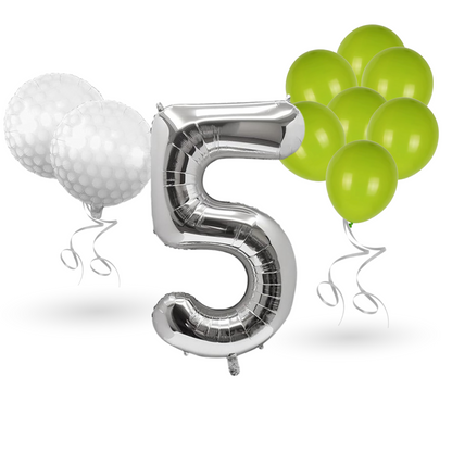 0-9 Golf Birthday Balloons Decoration Set | silver Foil Numbers + Golf Balloons