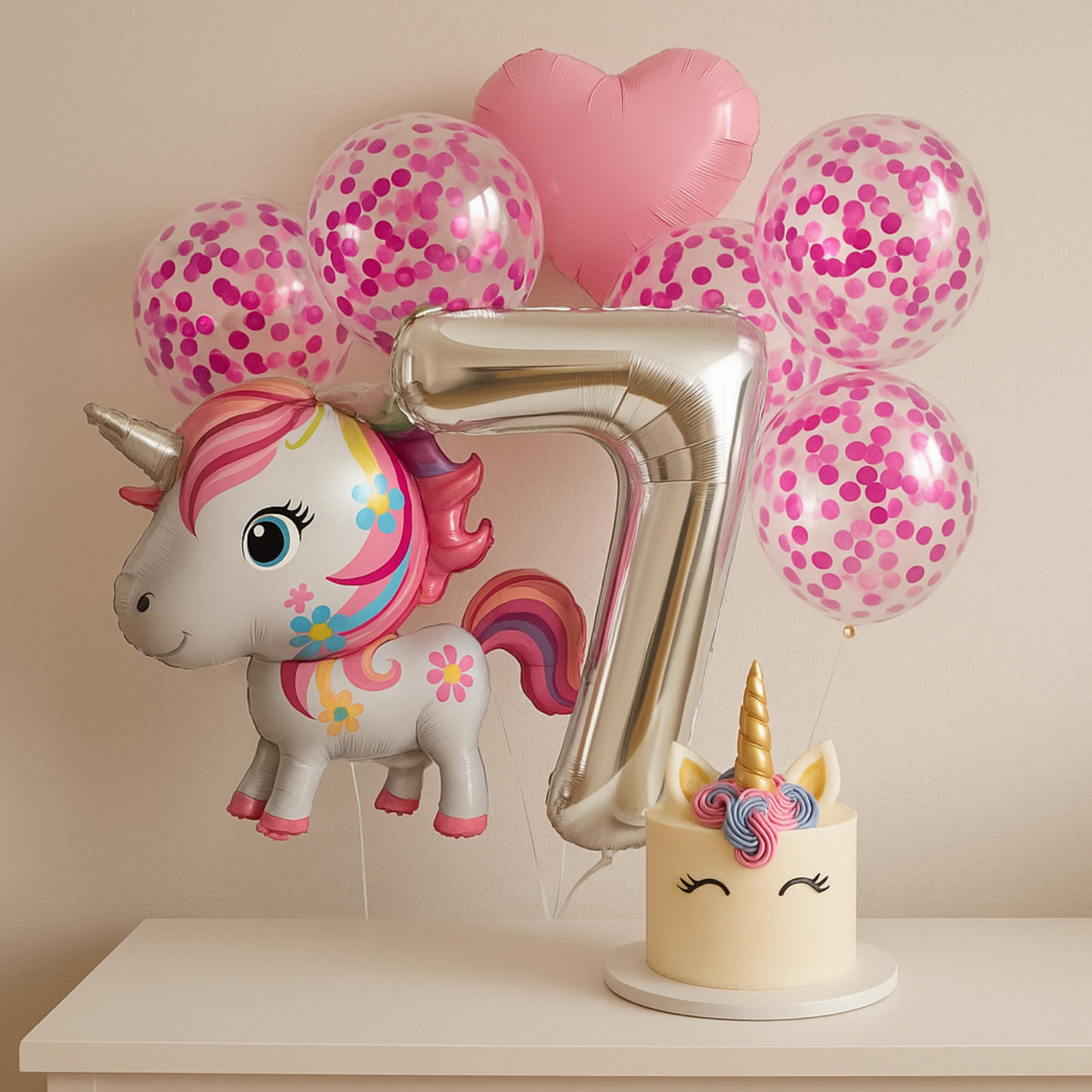 Unicorn Birthday Balloons Set Pastel Pink Confetti Number Girls Party Supplies