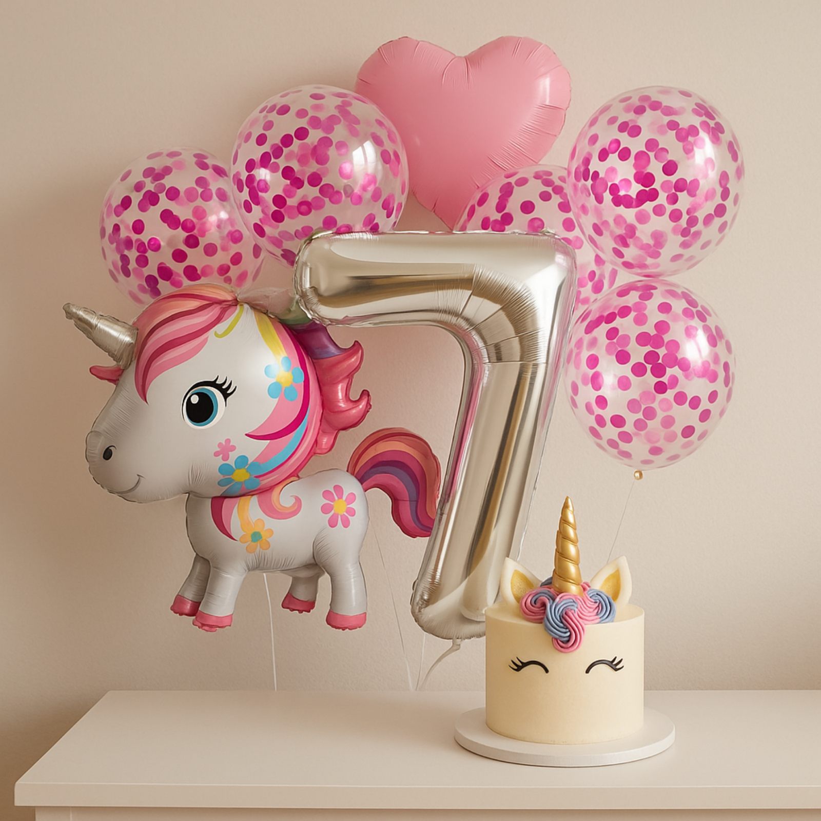 Unicorn Birthday Balloons Set Pastel Pink Confetti Number Girls Party Supplies