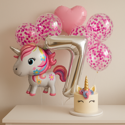 Unicorn Birthday Balloons Set Pastel Pink Confetti Number Girls Party Supplies