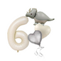 1-9 Birthday Dinosaur Balloon Set – Beige Numbers + Heart & Dino Foil Balloons