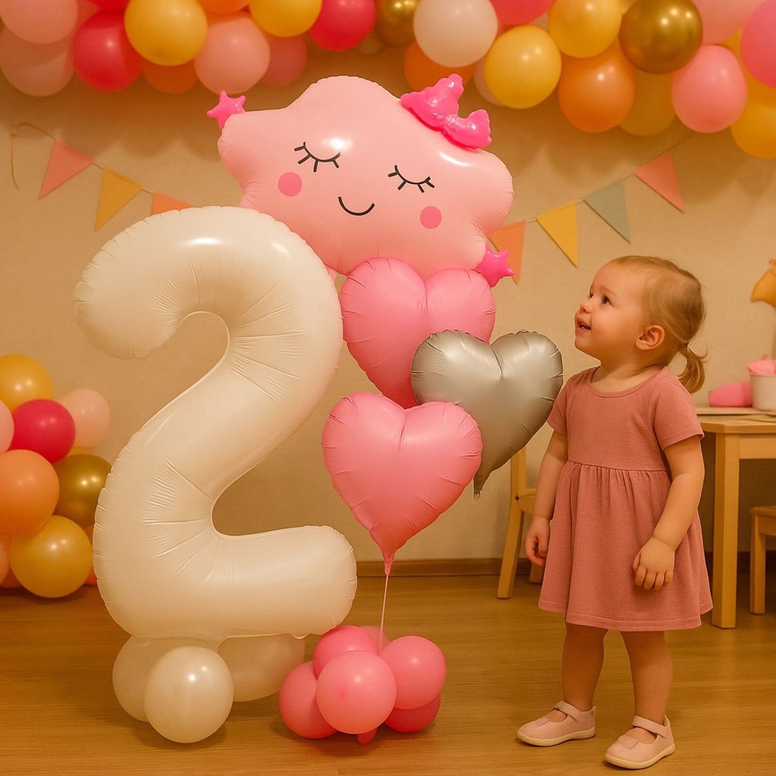 Foil Number Balloons Set 1-9 Helium Balloons for Girls Birthday Pink & Silver