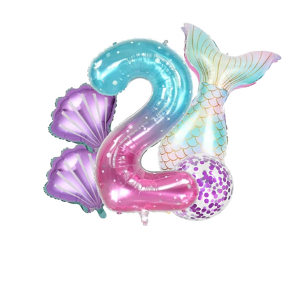 40" Jellyfish Mermaid Balloon Set – Foil Shells & Latex Tail – Party Decorations