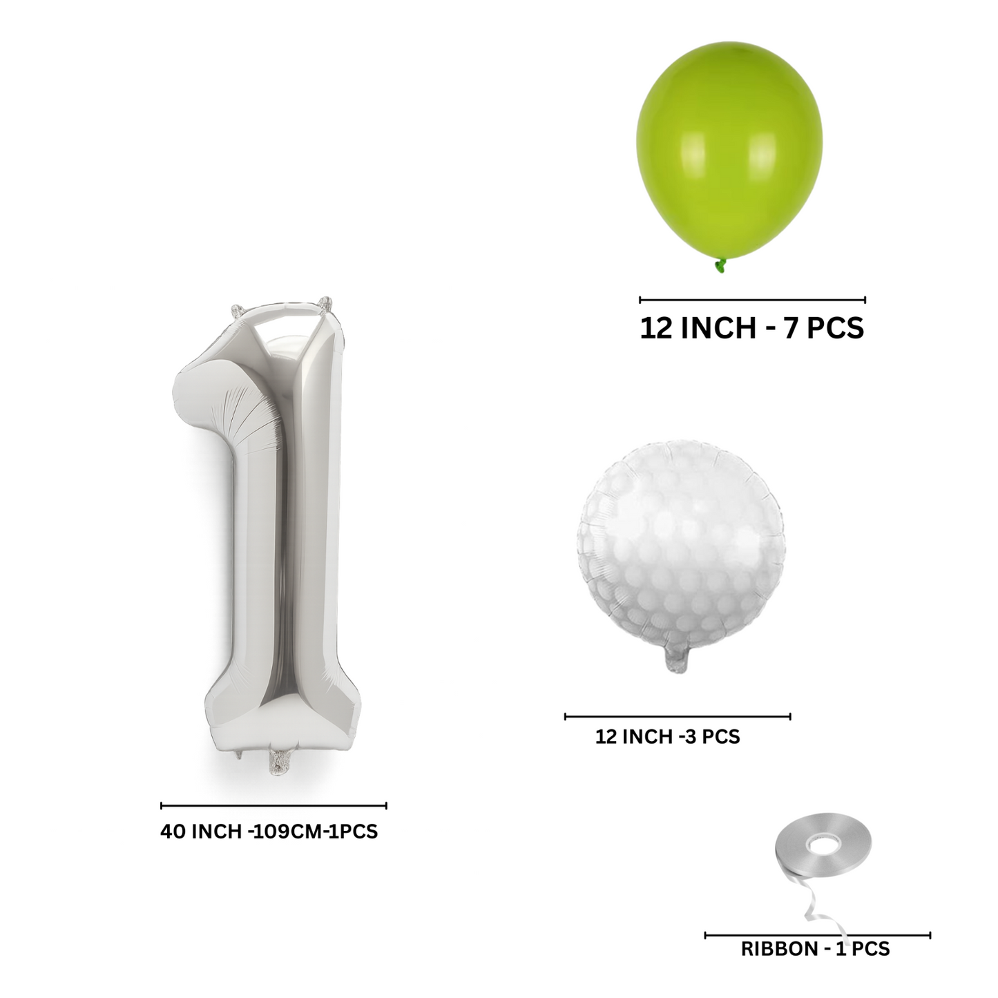 0-9 Golf Birthday Balloons Decoration Set | silver Foil Numbers + Golf Balloons