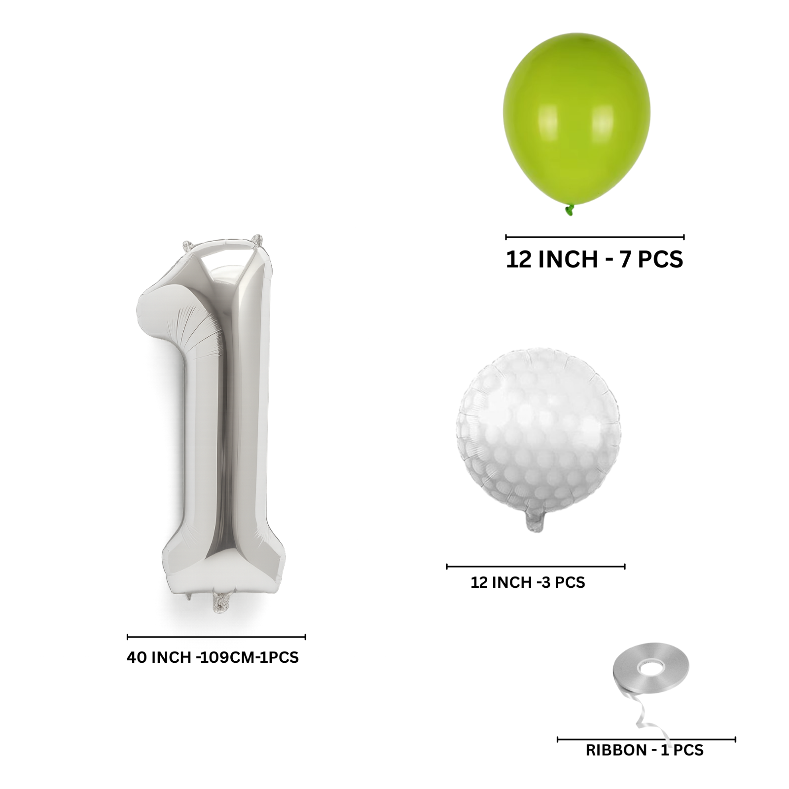 0-9 Golf Birthday Balloons Decoration Set | silver Foil Numbers + Golf Balloons
