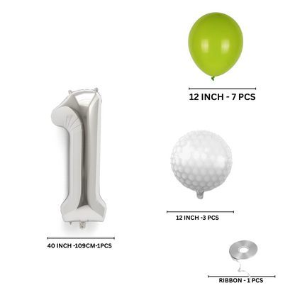 0-9 Golf Birthday Balloons Decoration Set | silver Foil Numbers + Golf Balloons