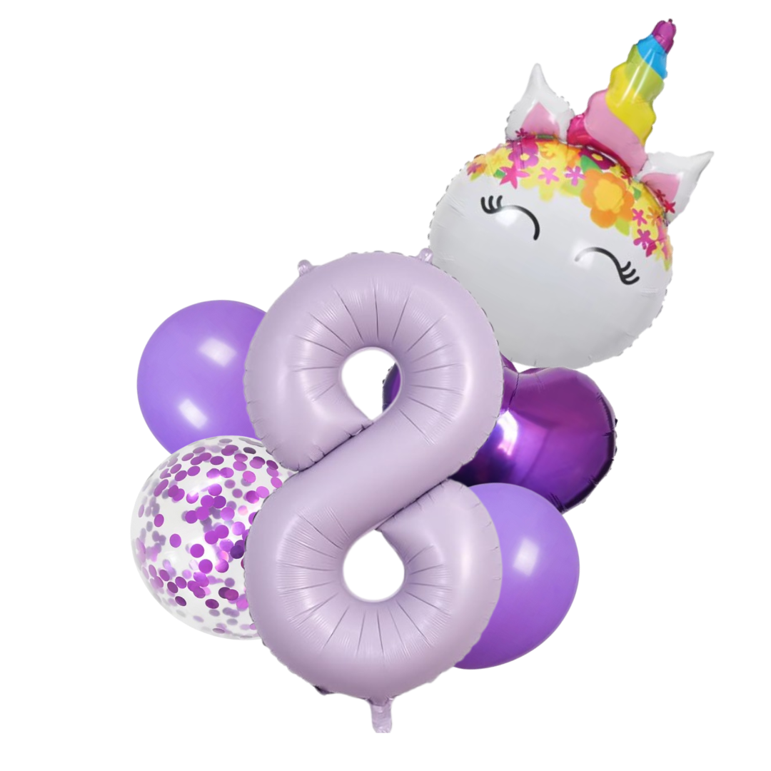 Unicorn Number Balloon Set 0–9 Purple 40" Foil Balloons for Girls Birthday Party