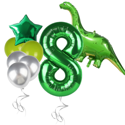 Dinosaur Birthday Balloons for Boys Number 1-9 Foil Balloon Set with Green Dino