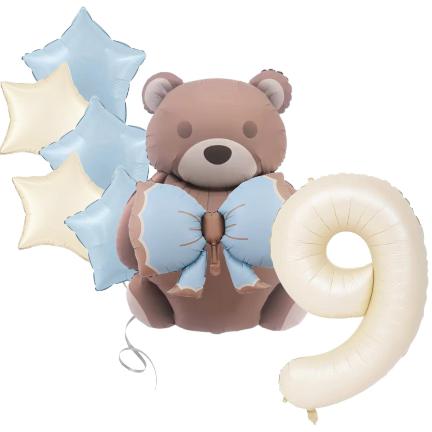 1st Birthday Balloon beige teddy Bear & Star Foil Baby Boy blue Party Decoration
