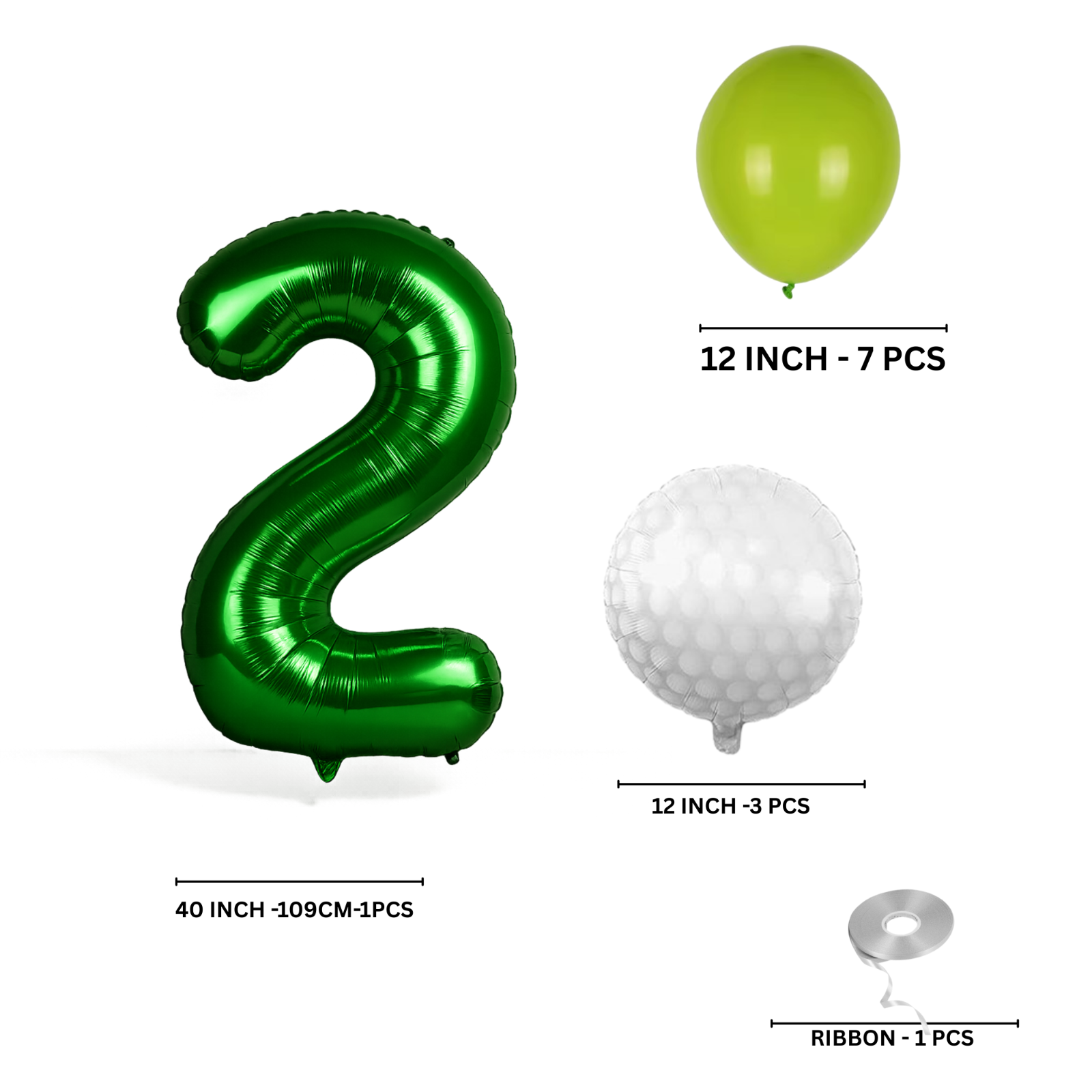 0-9 Golf Birthday Balloons Decoration Set | Green Foil Numbers + Golf Balloons