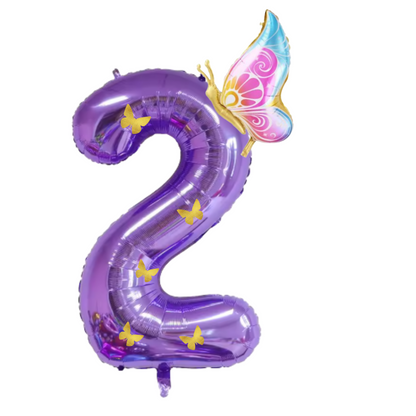 Purple Foil Number Balloons 10 to 1 – Giant 40” Balloons with Golden Butterflies