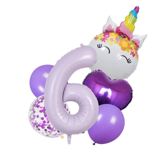 Unicorn Number Balloon Set 0–9 Purple 40" Foil Balloons for Girls Birthday Party