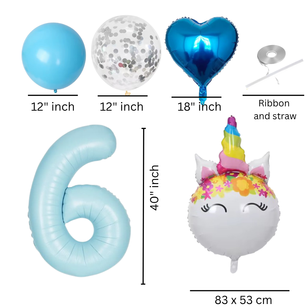Unicorn Number Balloon Set 0–9 Blue – 40" Foil Birthday Balloons for Girls Party
