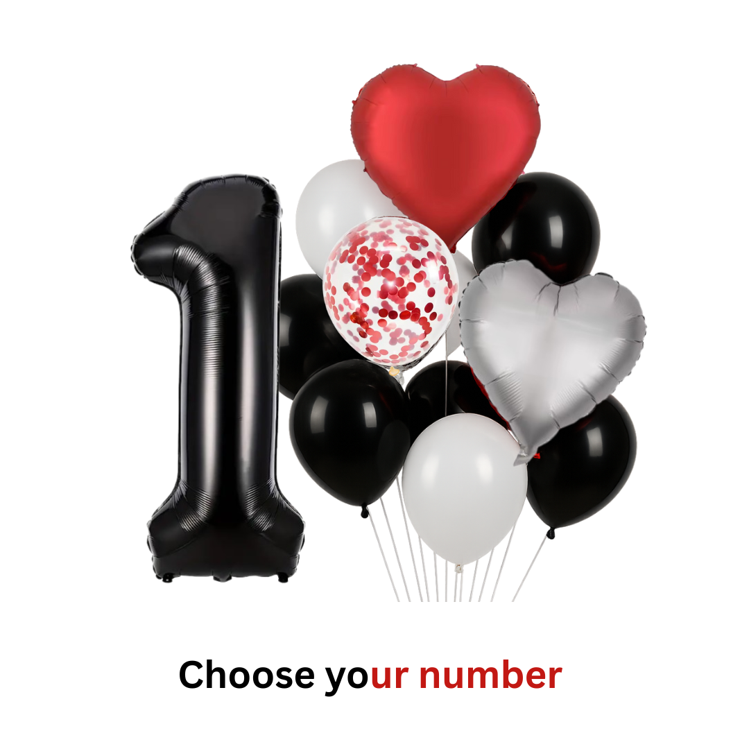 1st Anniversary Balloon Set  Black Number 1 Decoration for Couples, Party Supply