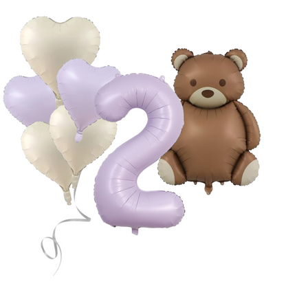 Pack Bear Balloon Set with Baby Purple Number Romantic Gift & Decor heart pastel
