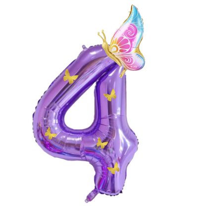 Purple Foil Number Balloons 10 to 1 – Giant 40” Balloons with Golden Butterflies