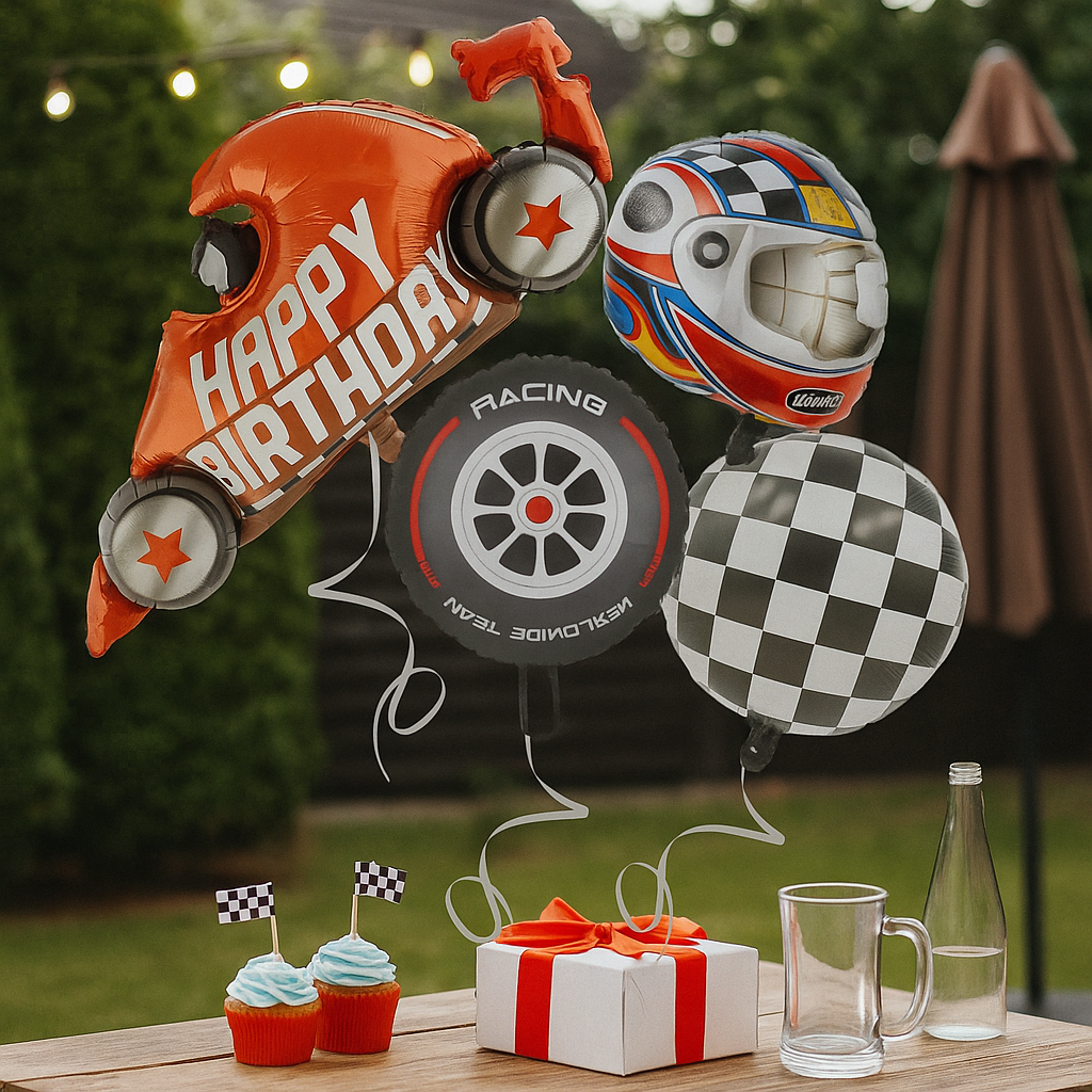 Race Car Birthday Balloons Set Racing Tyre Helmet Checkered Flag Foil Party Deco