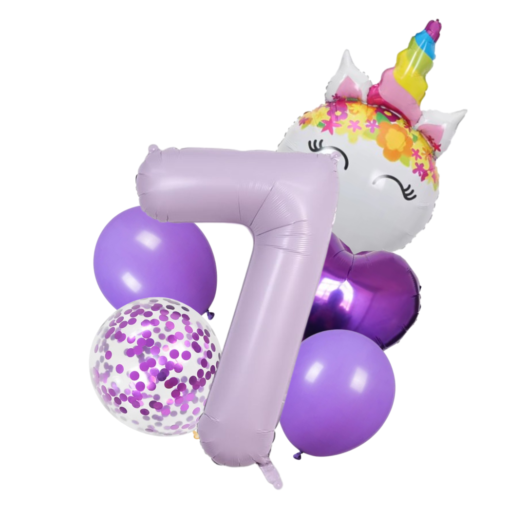 Unicorn Number Balloon Set 0–9 Purple 40" Foil Balloons for Girls Birthday Party