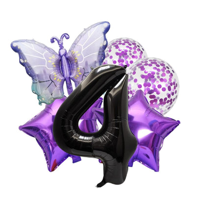 Purple Number 1 Balloon violet Set with Stars, Butterfly Confetti Balloon XL big