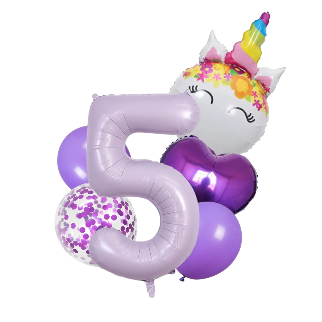Unicorn Number Balloon Set 0–9 Purple 40" Foil Balloons for Girls Birthday Party