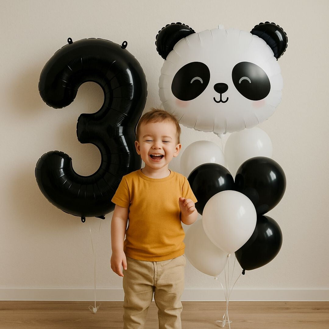 Panda Balloon Set Kids Birthday Party Decor with Number 0-9 Black White Balloons