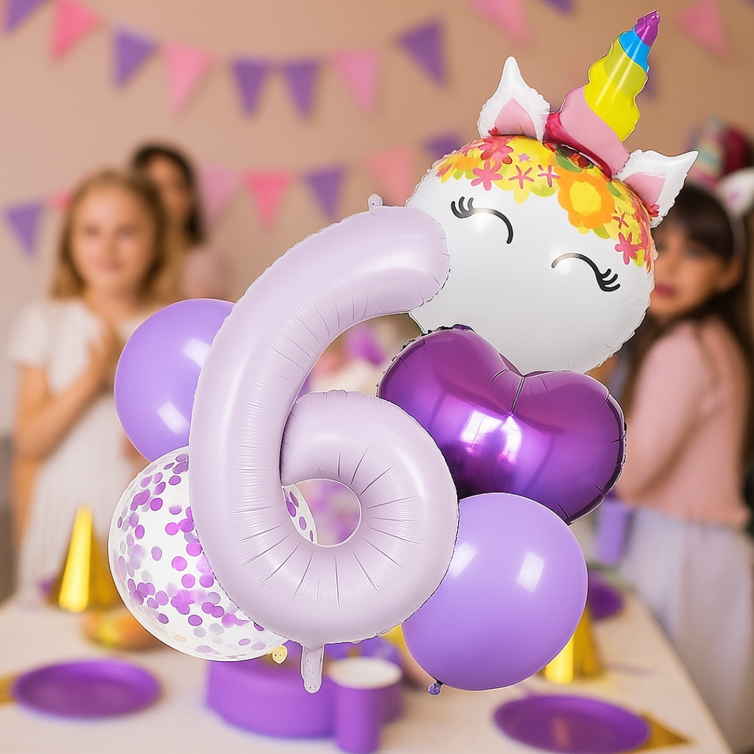 Unicorn Number Balloon Set 0–9 Purple 40" Foil Balloons for Girls Birthday Party