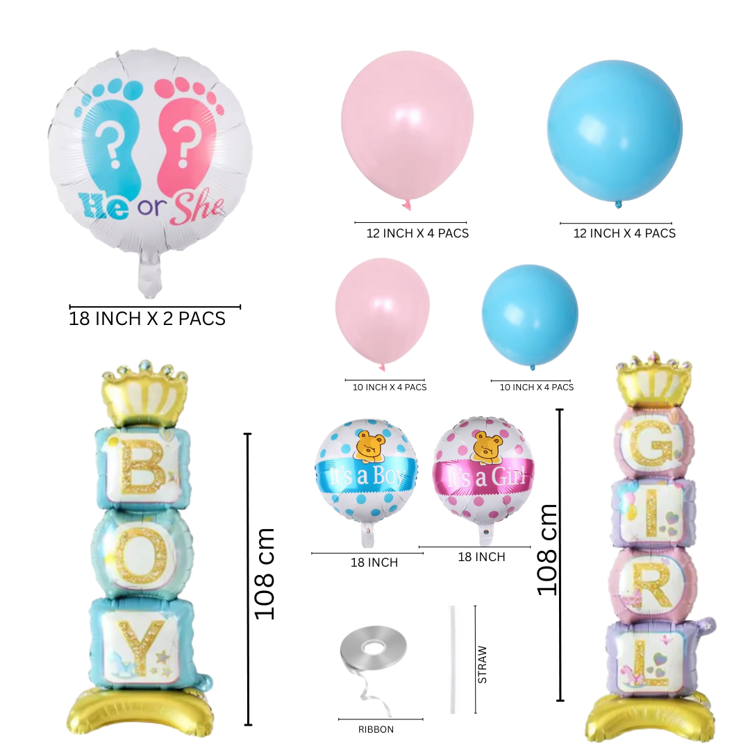 23PCS Gender Reveal Balloons Set - Baby Shower Decor - Pink Blue Garland