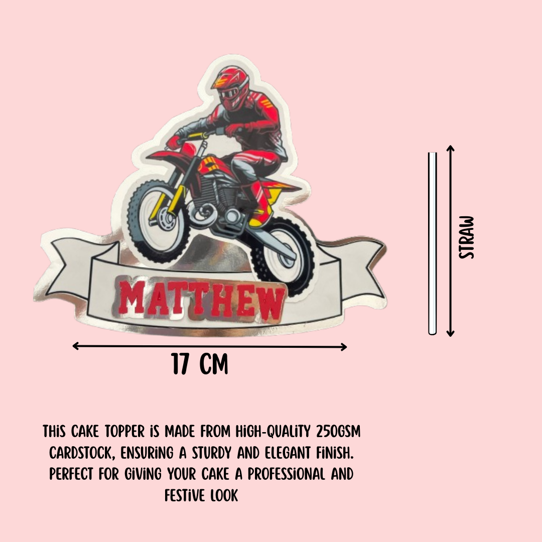 Motocross Helmet Cake Topper Personalised with Name – Red Motorbike Birthday Par