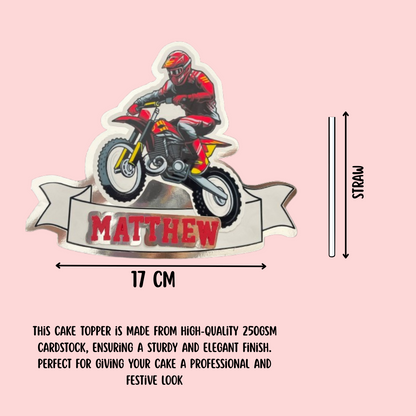 Motocross Helmet Cake Topper Personalised with Name – Red Motorbike Birthday Par