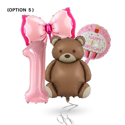 1st Birthday Balloon Set Number 1 with Bear Hearts & Stars Baby Party Decoration