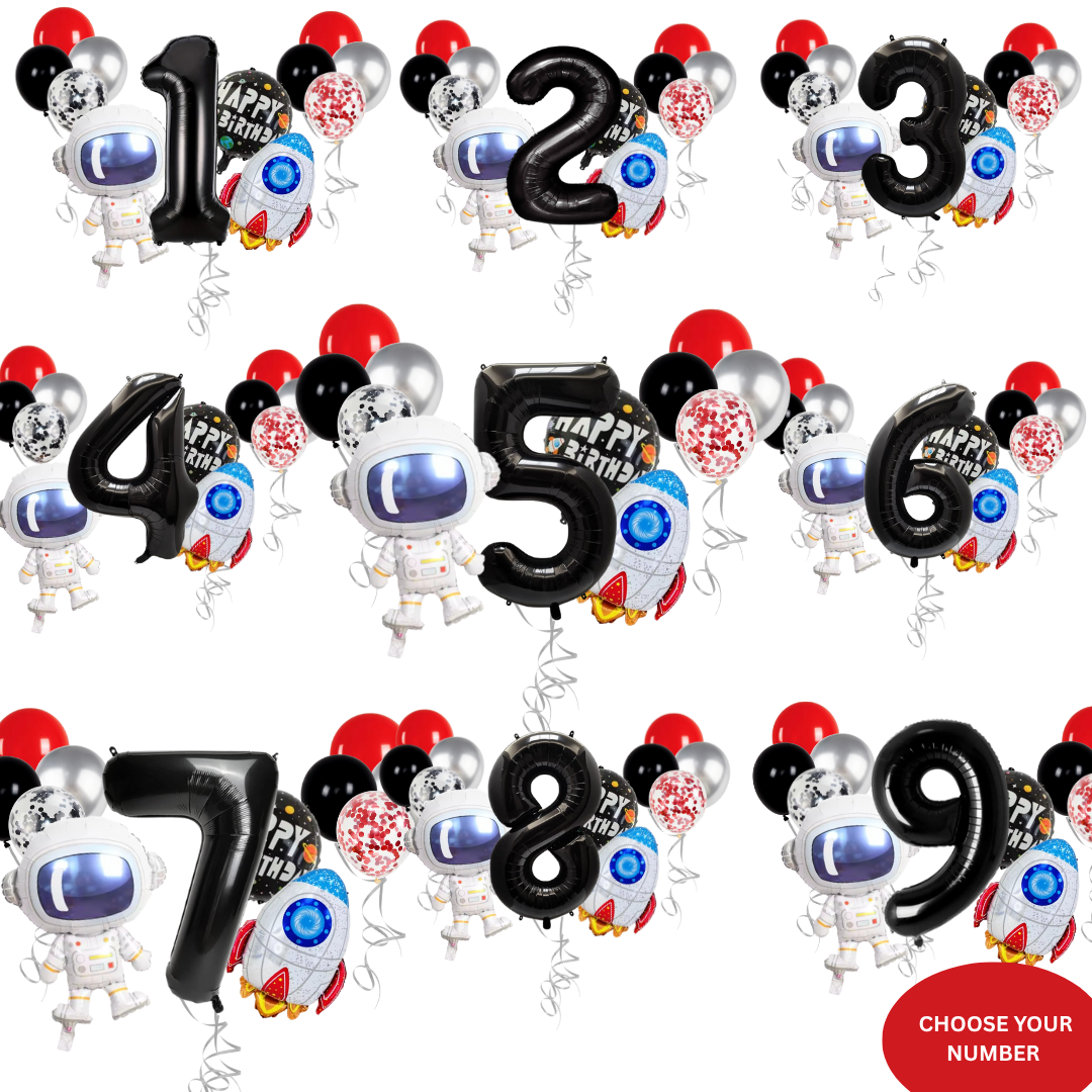 Astronaut Rocket Balloons Set | Space Party Decor | Galaxy Foil Stars spaceman