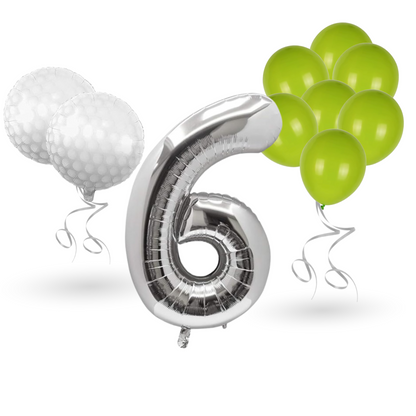 0-9 Golf Birthday Balloons Decoration Set | silver Foil Numbers + Golf Balloons