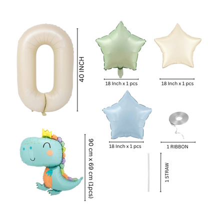 Dinosaur Number Balloon Set 40” Pastel Birthday Party Baby Boy Girl Decor 0-9