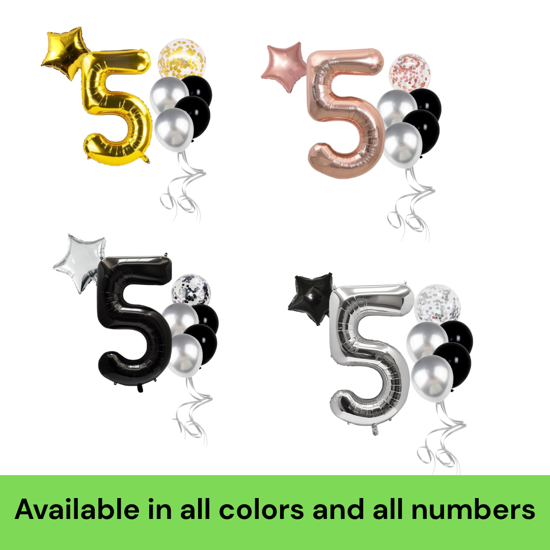 40" Giant Number Foil Balloon with Star & Confetti | Birthday Party Decorations