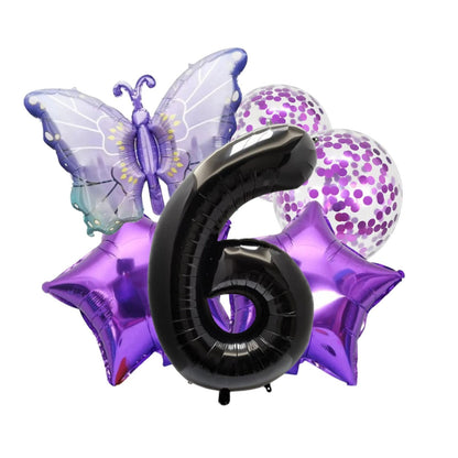 Purple Number 1 Balloon violet Set with Stars, Butterfly Confetti Balloon XL big