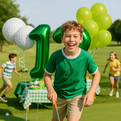 12th Golf Birthday Balloons Decoration Set | silver Foil Numbers + Golf Balloons