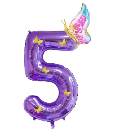 Purple Foil Number Balloons 10 to 1 – Giant 40” Balloons with Golden Butterflies